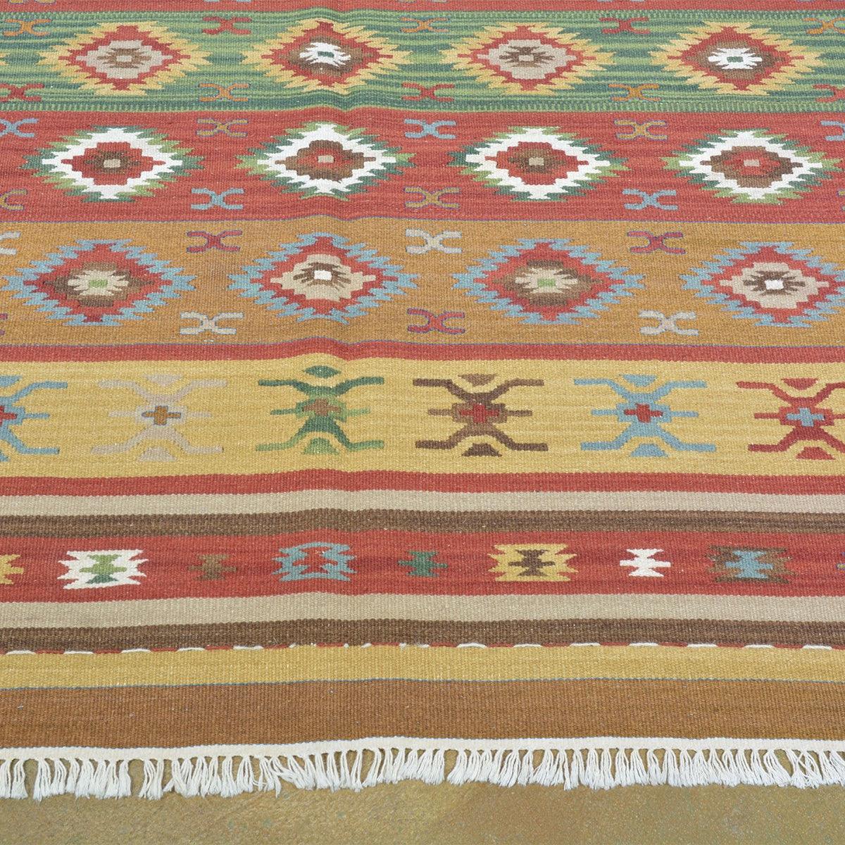 Alfombra Kilim de lana tejida a mano natural para comedor, color rojo WK-531