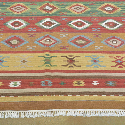 Alfombra Kilim de lana tejida a mano natural para comedor, color rojo WK-531