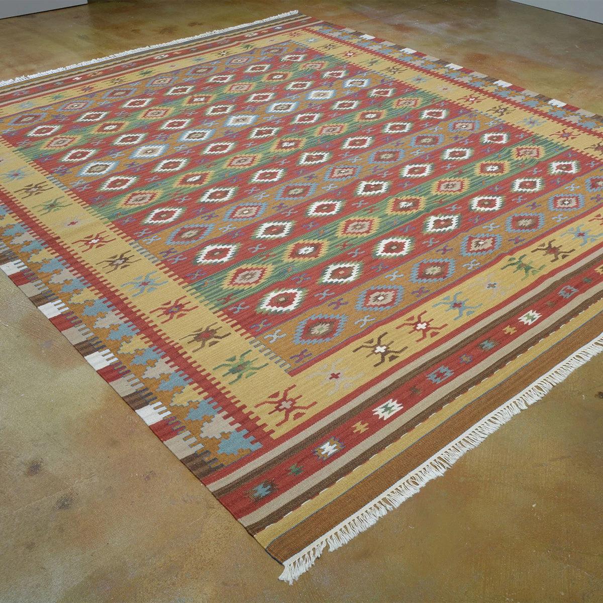 Tappeto da pranzo Kilim in lana naturale intrecciata a mano, rosso WK-531