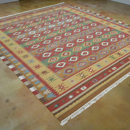 Tappeto da pranzo Kilim in lana naturale intrecciata a mano, rosso WK-531