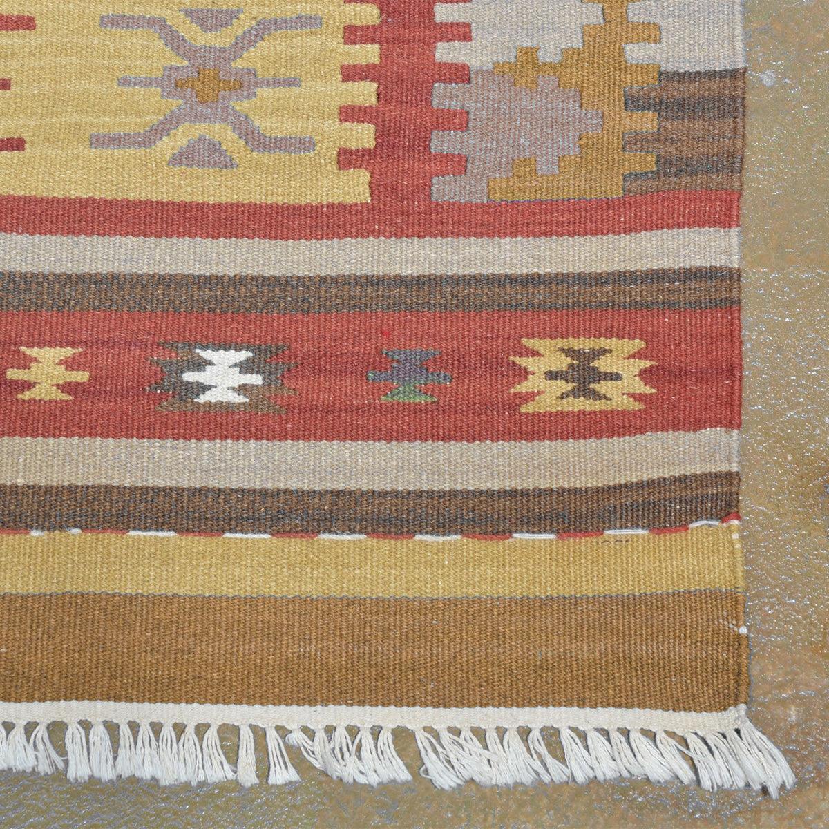 Alfombra Kilim de lana tejida a mano natural para comedor, color rojo WK-531