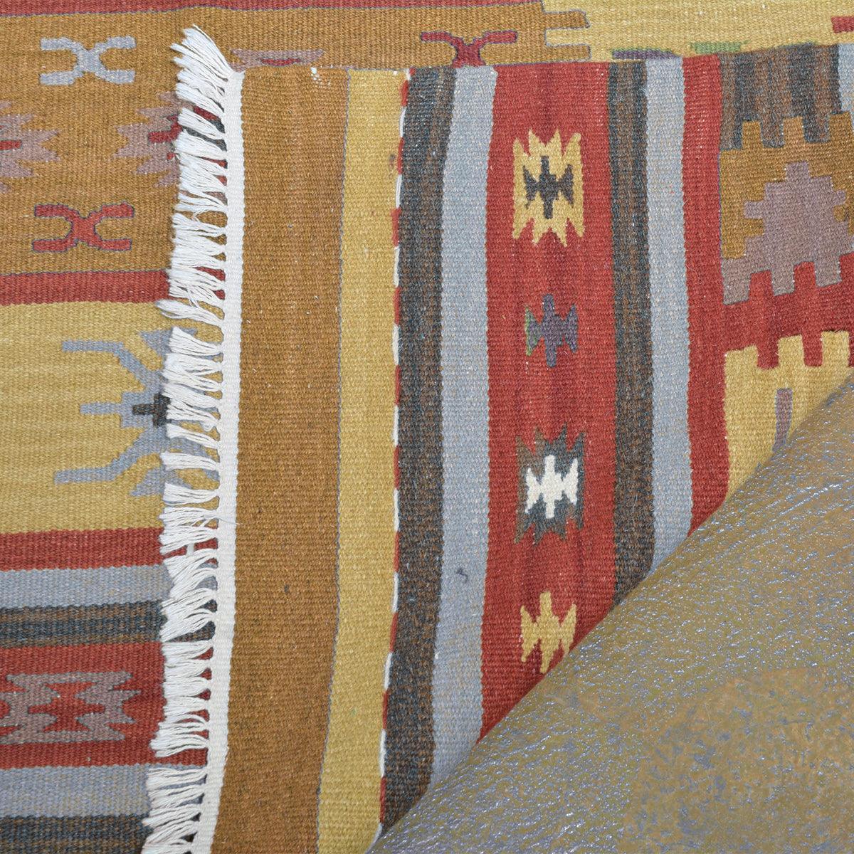 Tappeto da pranzo Kilim in lana naturale intrecciata a mano, rosso WK-531