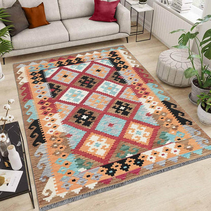 Tappeto Kilim in lana intrecciata a mano marrone per soggiorno WK-532