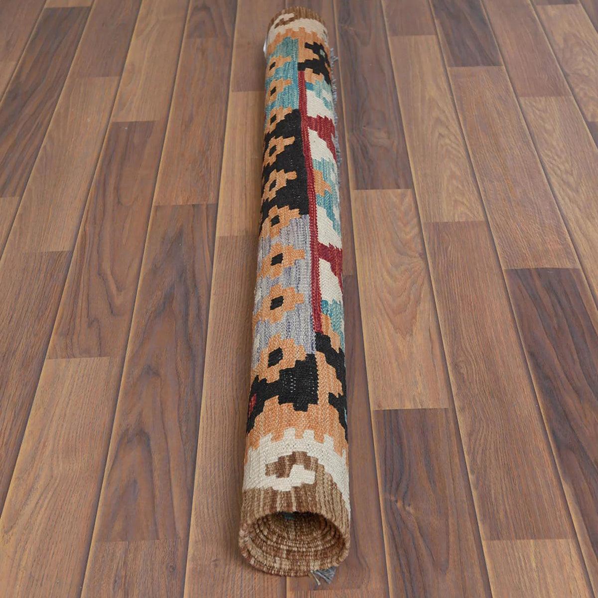 Tappeto Kilim in lana intrecciata a mano marrone per soggiorno WK-532