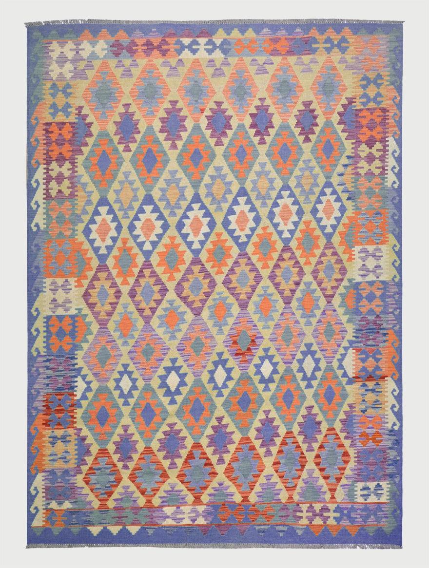 Tappeto Kilim in lana blu tessuto a mano per patio esterno WK-533