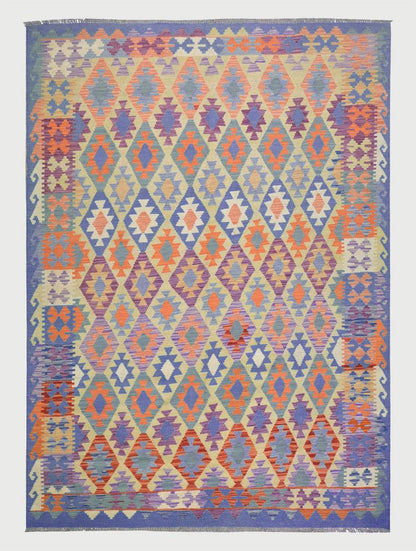 Alfombra Kilim de lana azul tejida a mano para patio al aire libre WK-533