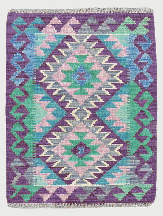 Alfombra Kilim de lana morada tejida a mano de primera calidad para regalo WK-534