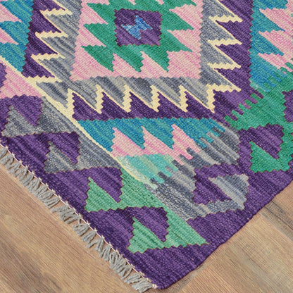 Premium Hand Woven Purple Wool Kilim Rug For Gift WK-534