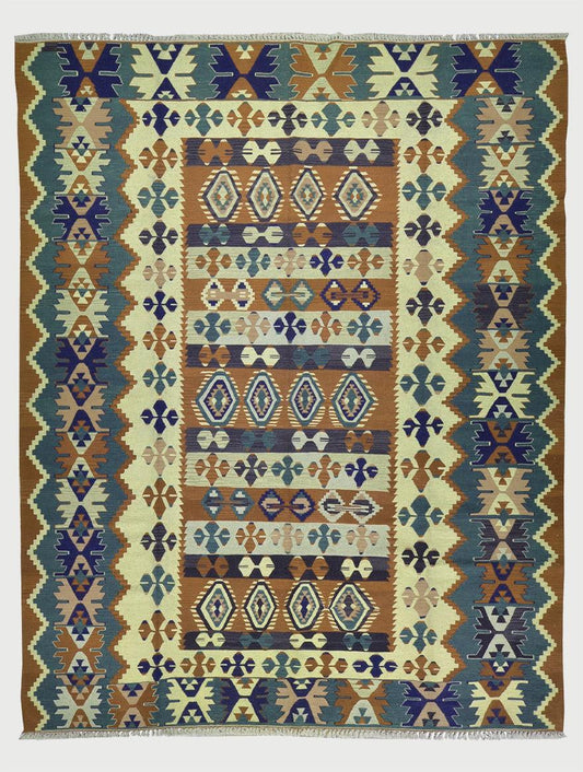 Alfombra Kilim de lana tejida a mano de color marrón WK-538