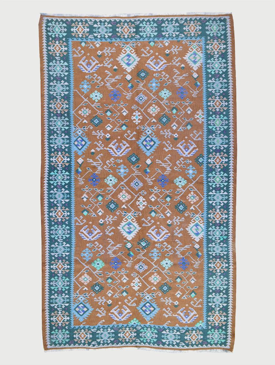 Tappeto Kilim in lana tessuto a mano blu per camera da letto WK-540