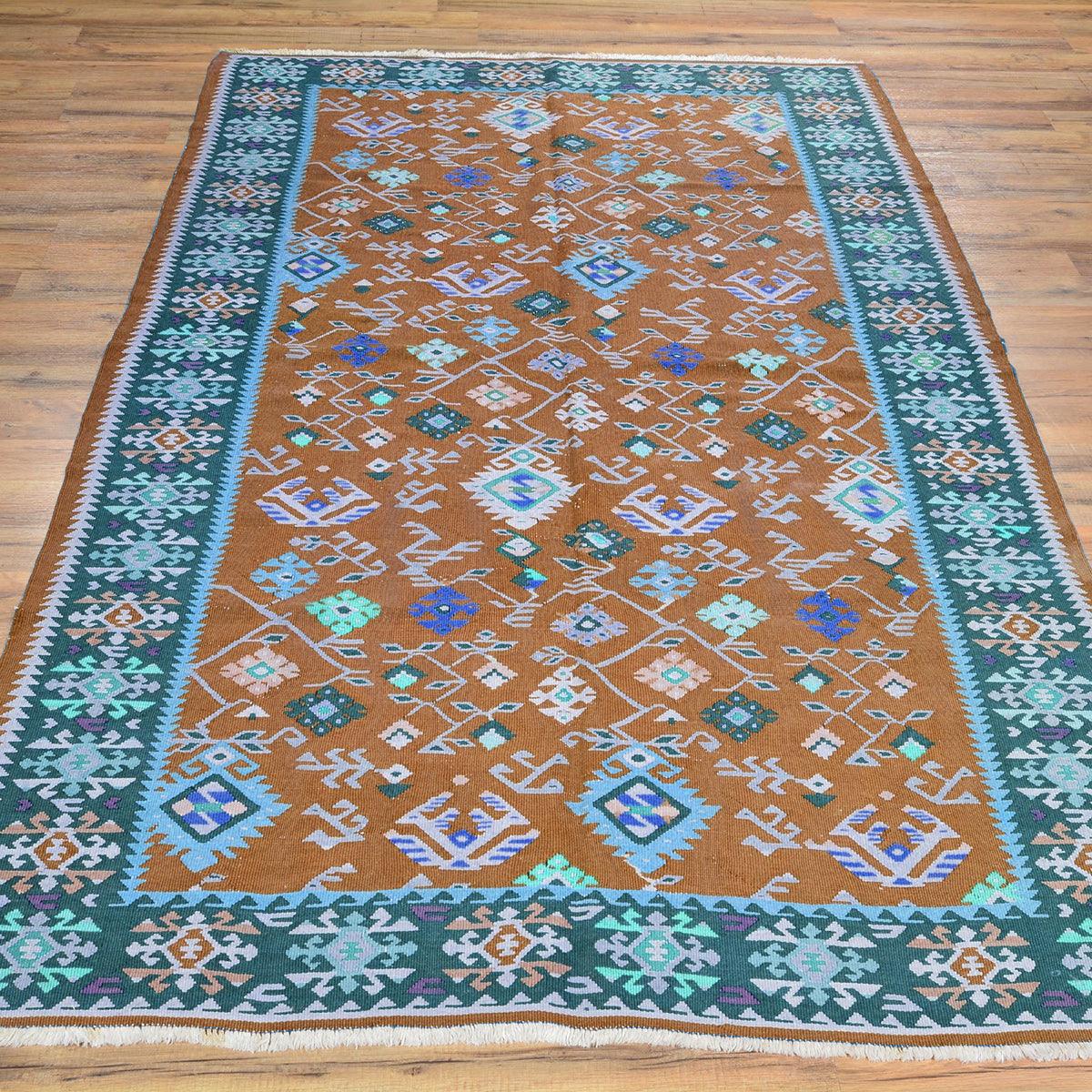 Alfombra Kilim de lana tejida a mano de color azul para dormitorio WK-540