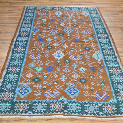 Hand Woven Wool Kilim Area Blue Rug For Bedroom WK-540