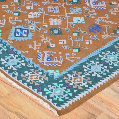 Alfombra Kilim de lana tejida a mano de color azul para dormitorio WK-540