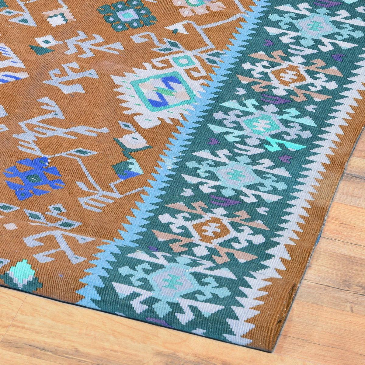 Alfombra Kilim de lana tejida a mano de color azul para dormitorio WK-540