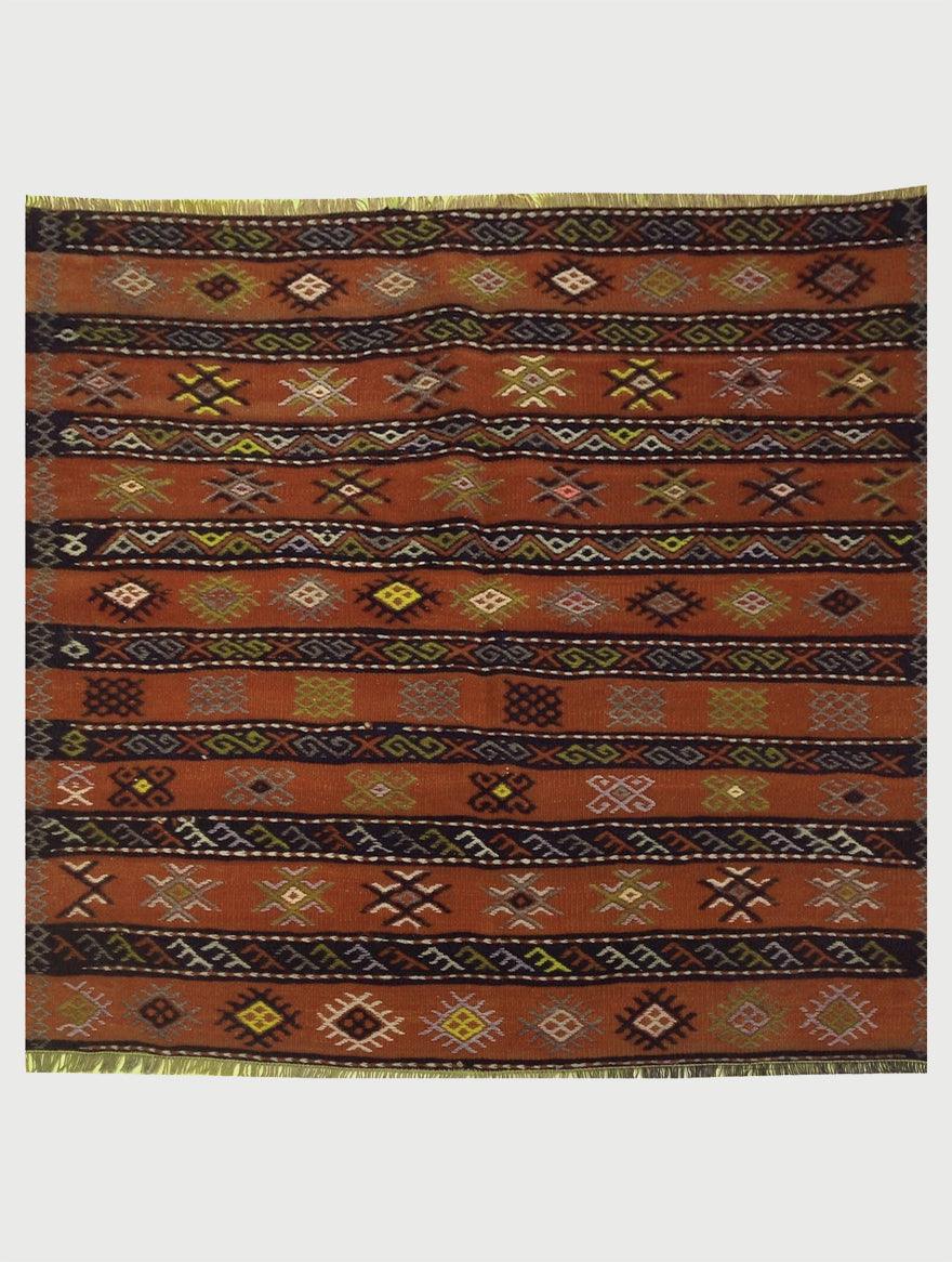 Tappeto Kilim in lana marrone intrecciato a mano per ingresso WK-542