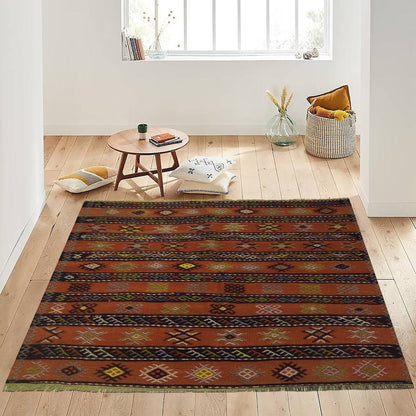 Brown Wool Hand Woven Kilim Area Rug For Entrance WK-542