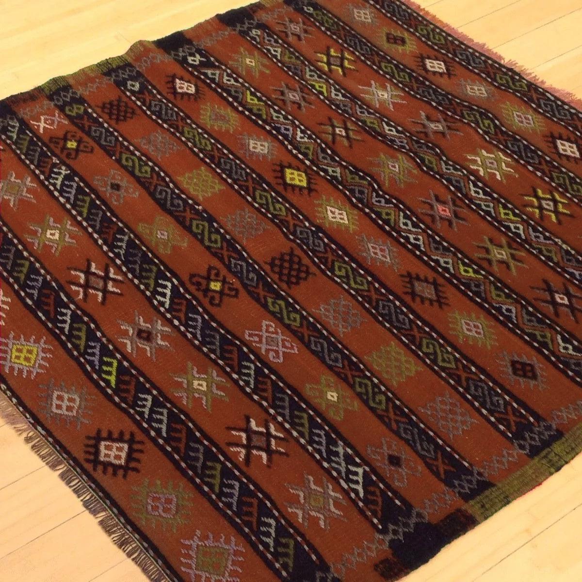 Tappeto Kilim in lana marrone intrecciato a mano per ingresso WK-542