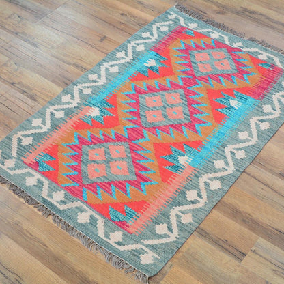 Alfombra Kilim de lana tejida a mano de color gris para el comedor de la India WK-546