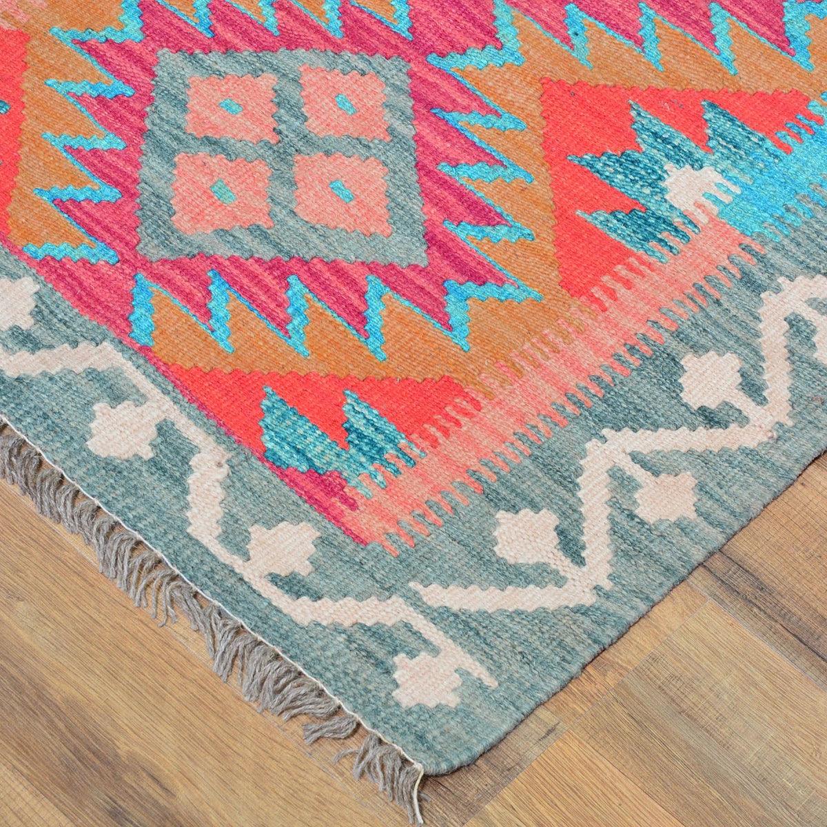 Indian Hand Woven Gray For Dining Room Wool Kilim Rug WK-546