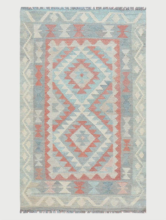 Tappeto Kilim in lana intrecciata a mano grigio per soggiorno WK-547