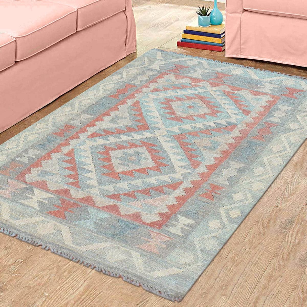 Gray Hand Woven Wool Kilim Living Room Rug WK-547