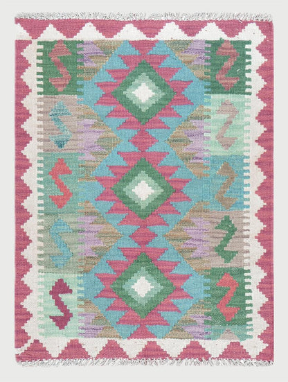 Bellissimo tappeto zerbino in lana kilim intrecciato a mano rosa WK-551