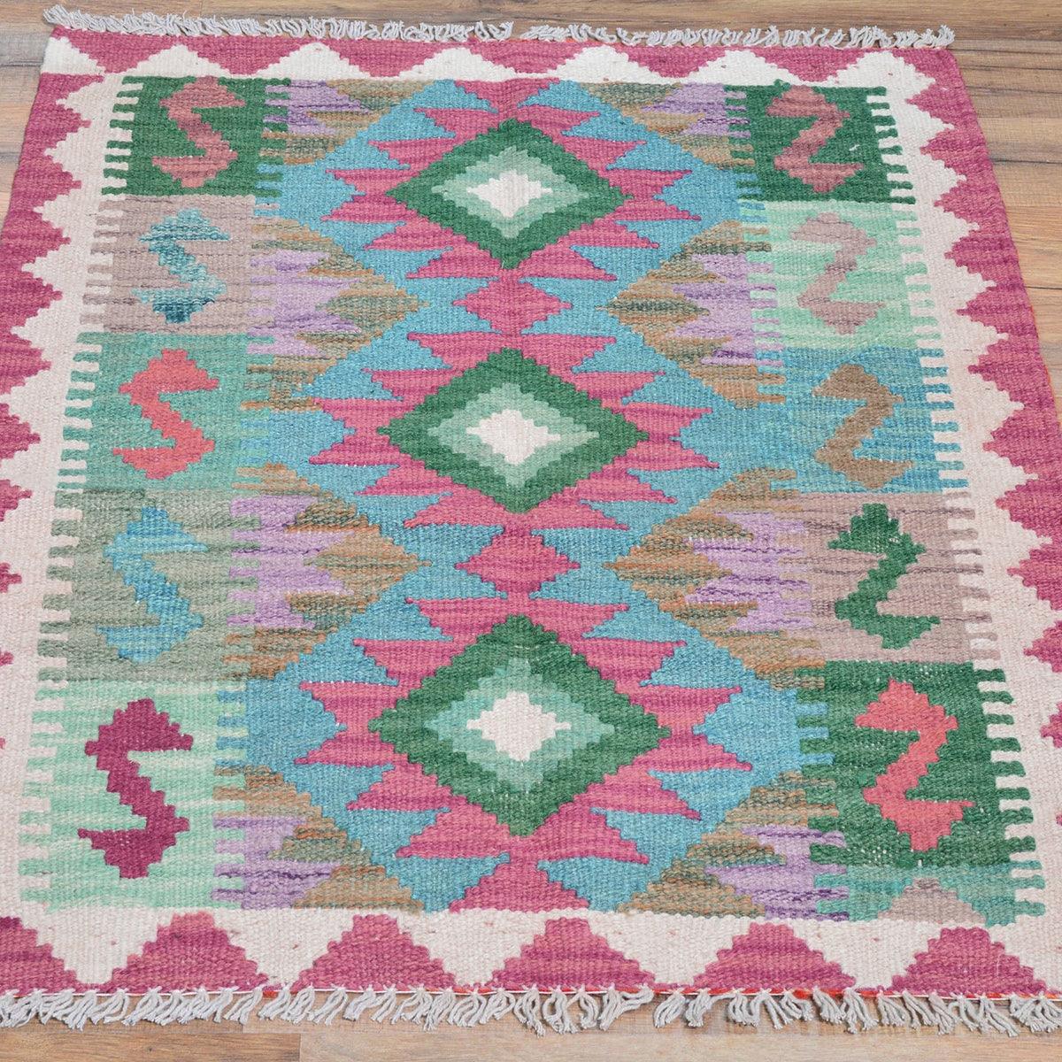 Beautiful Hand Woven Door Mat Wool Kilim Rug Pink WK-551