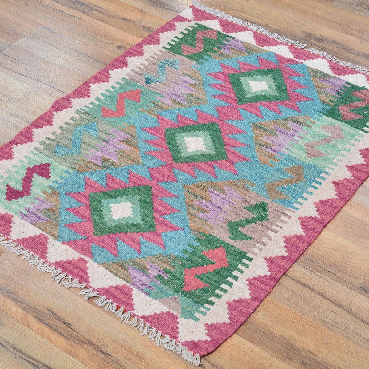 Beautiful Hand Woven Door Mat Wool Kilim Rug Pink WK-551