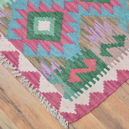 Beautiful Hand Woven Door Mat Wool Kilim Rug Pink WK-551