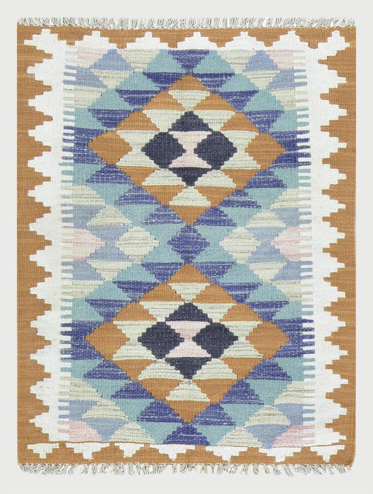 Alfombra india tejida a mano de lana color marrón estilo kilim WK-552