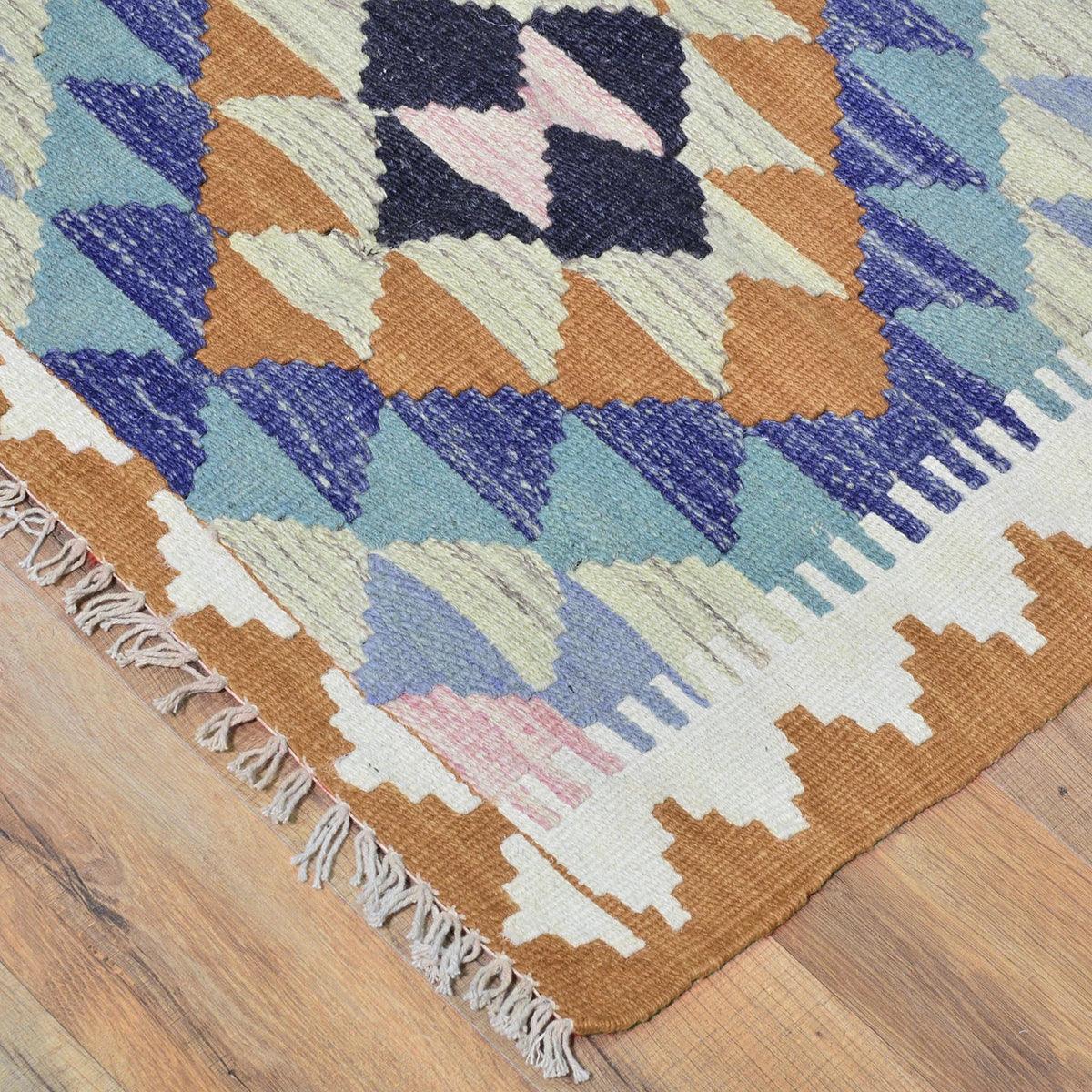 Indian Hand Woven Wool Kilim Area Brown Rug WK-552