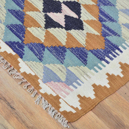 Alfombra india tejida a mano de lana color marrón estilo kilim WK-552