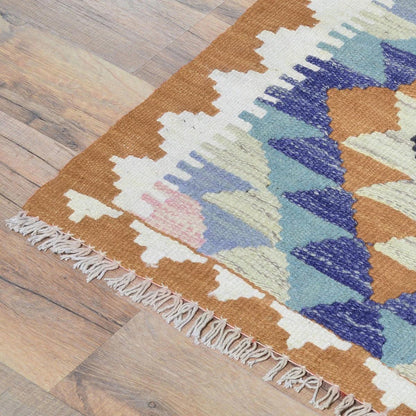 Alfombra india tejida a mano de lana color marrón estilo kilim WK-552