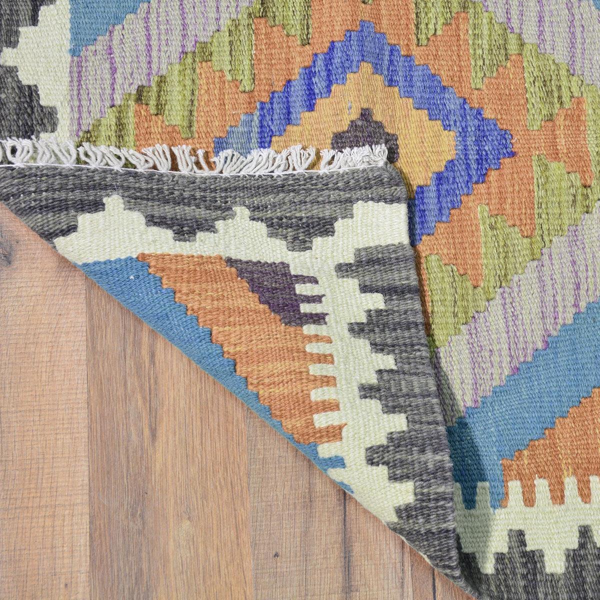 Alfombra Kilim de lana tejida a mano de color azul para dormitorio WK-553