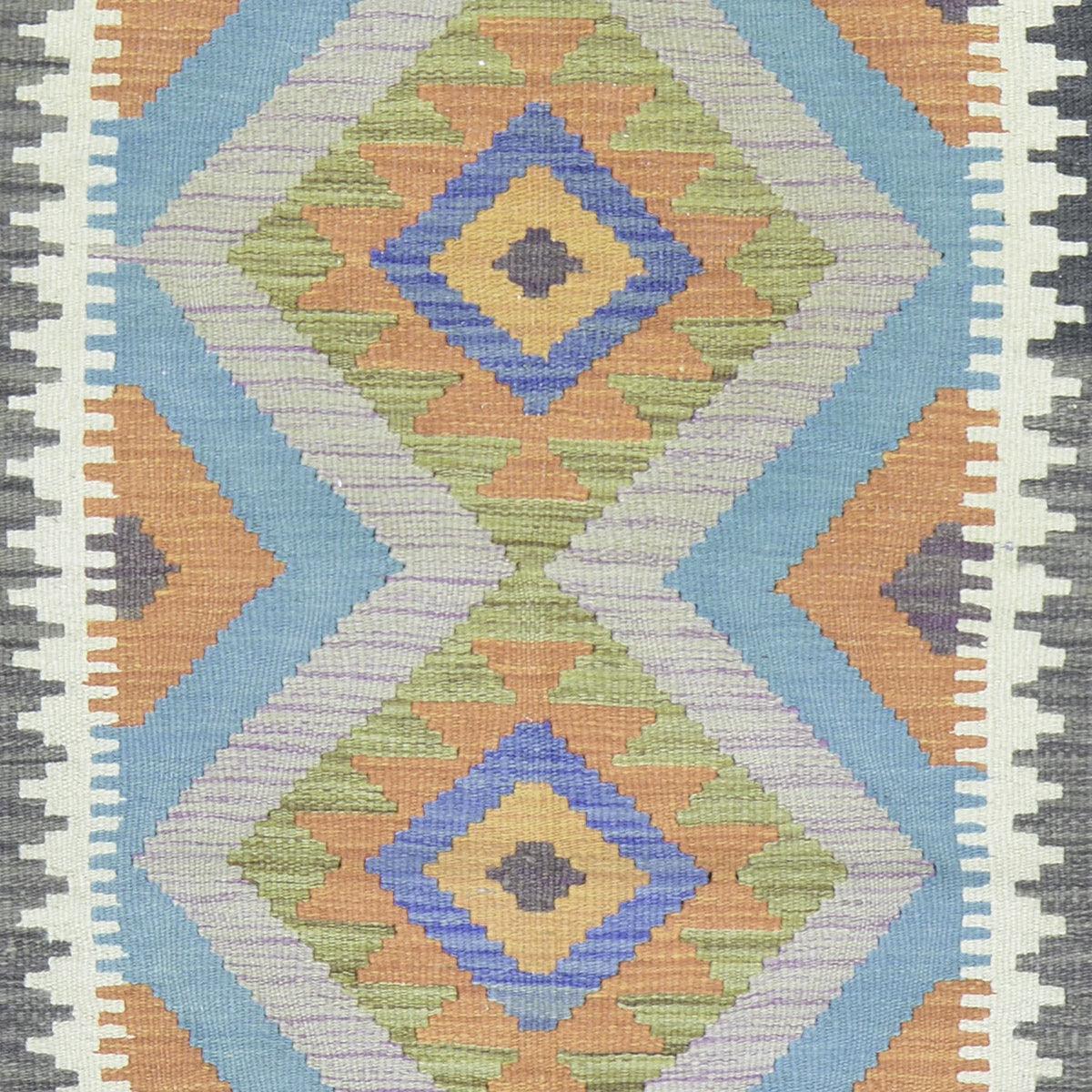 Alfombra Kilim de lana tejida a mano de color azul para dormitorio WK-553