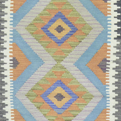 Tappeto Kilim in lana tessuto a mano blu per camera da letto WK-553