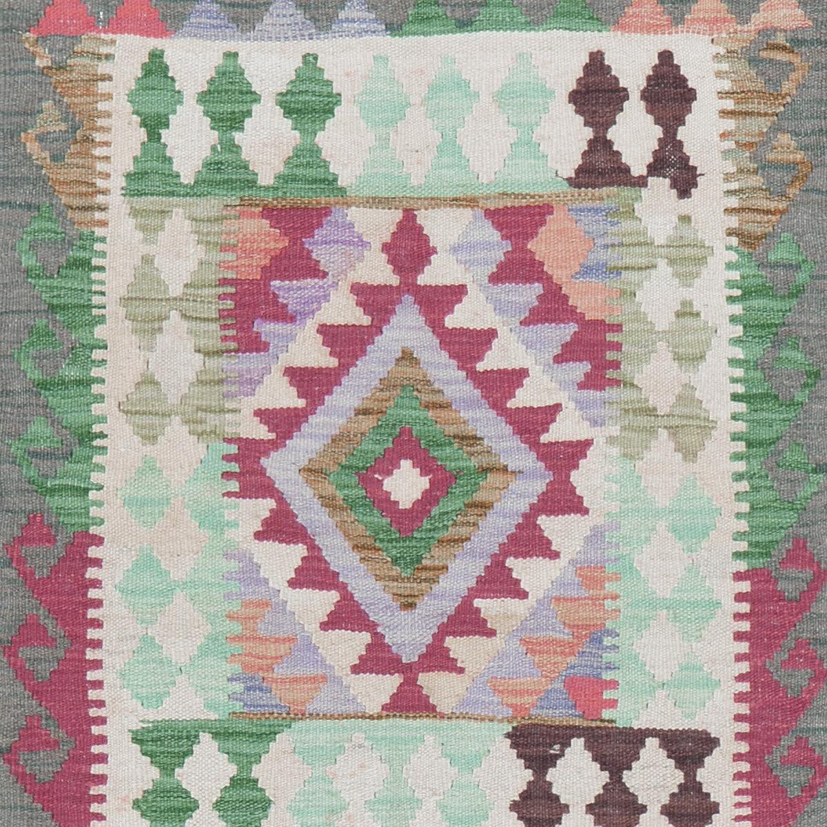 Tappeto Kilim grigio in lana intrecciata a mano per ingresso WK-554