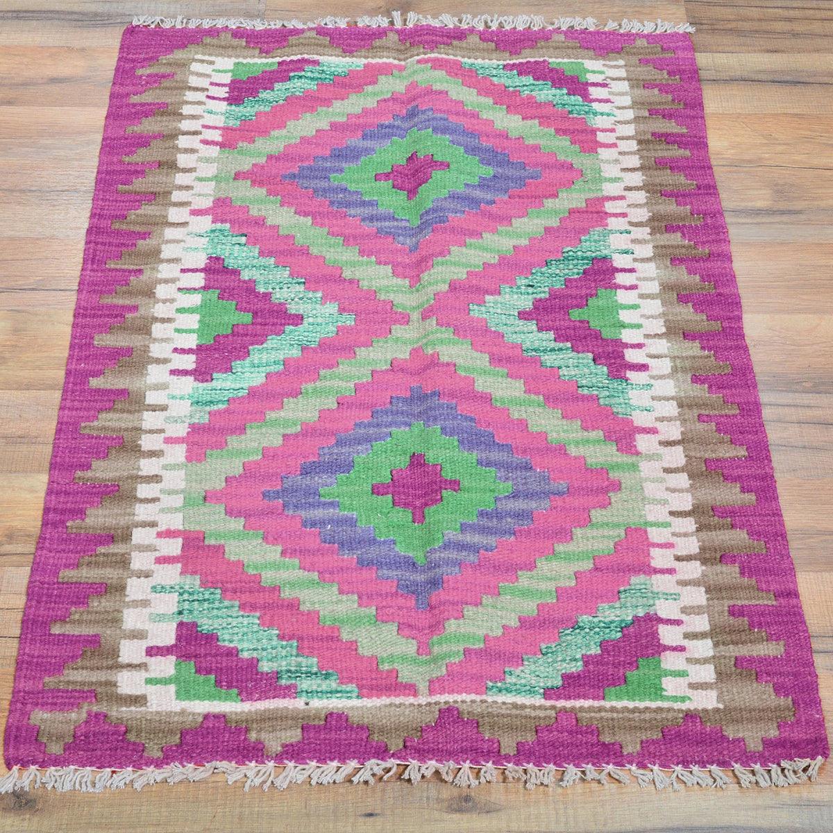 Indian Hand Woven Pink Dining Room Wool Kilim Rug WK-556