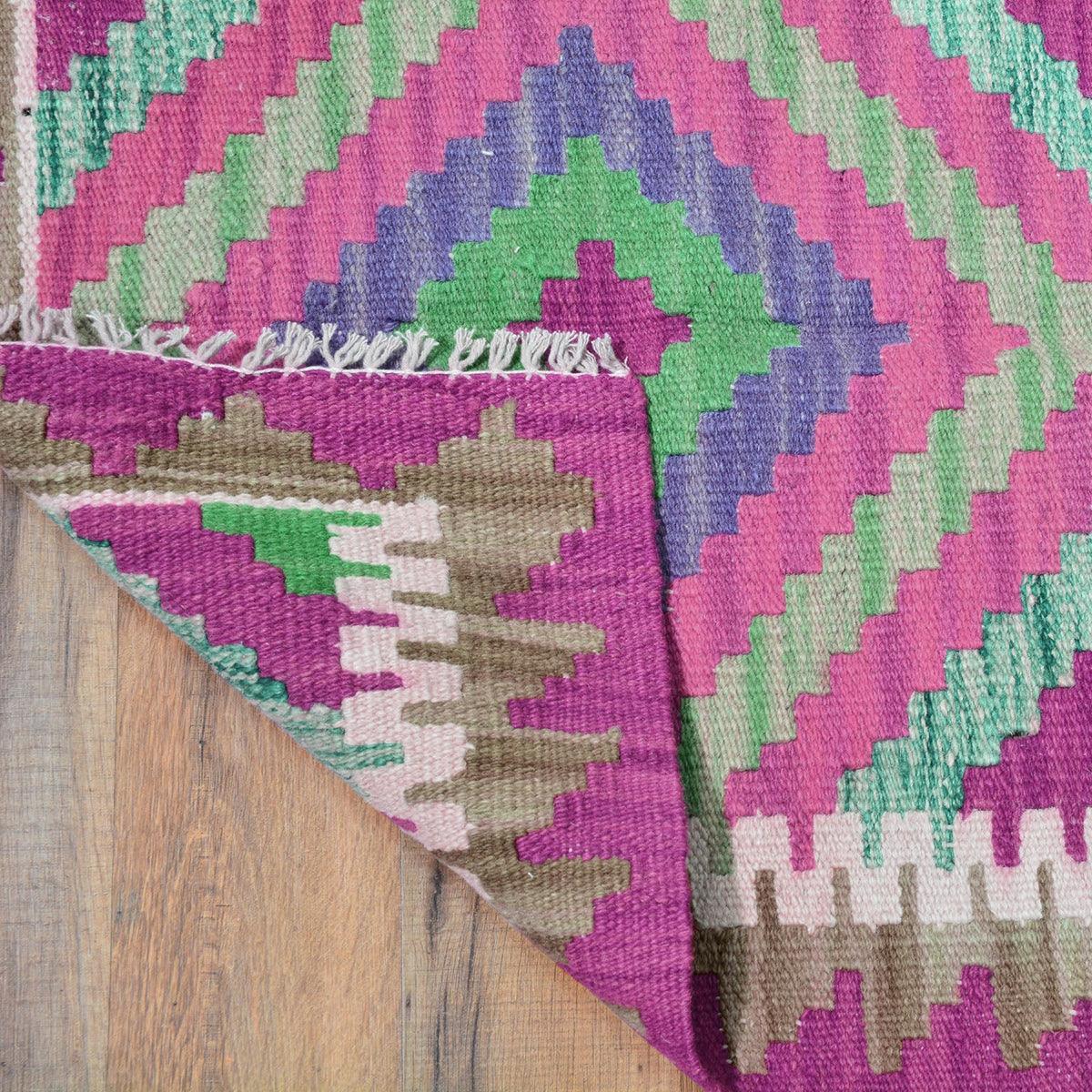 Tappeto Kilim in lana rosa per sala da pranzo tessuto a mano indiano WK-556