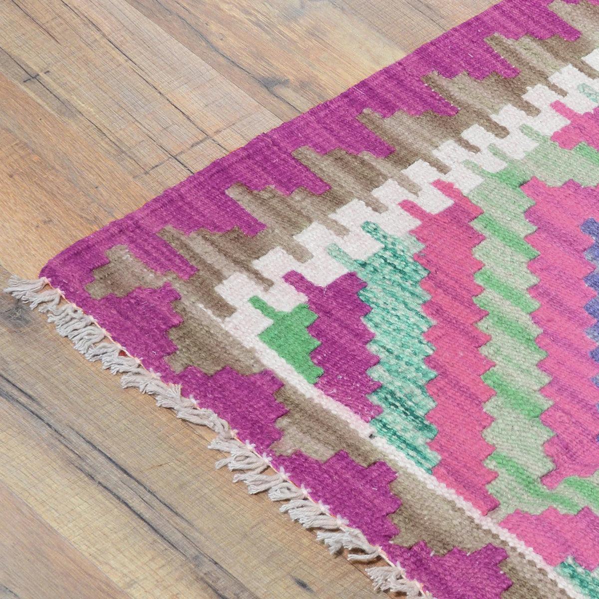 Alfombra Kilim de lana tejida a mano de color rosa para comedor de la India WK-556