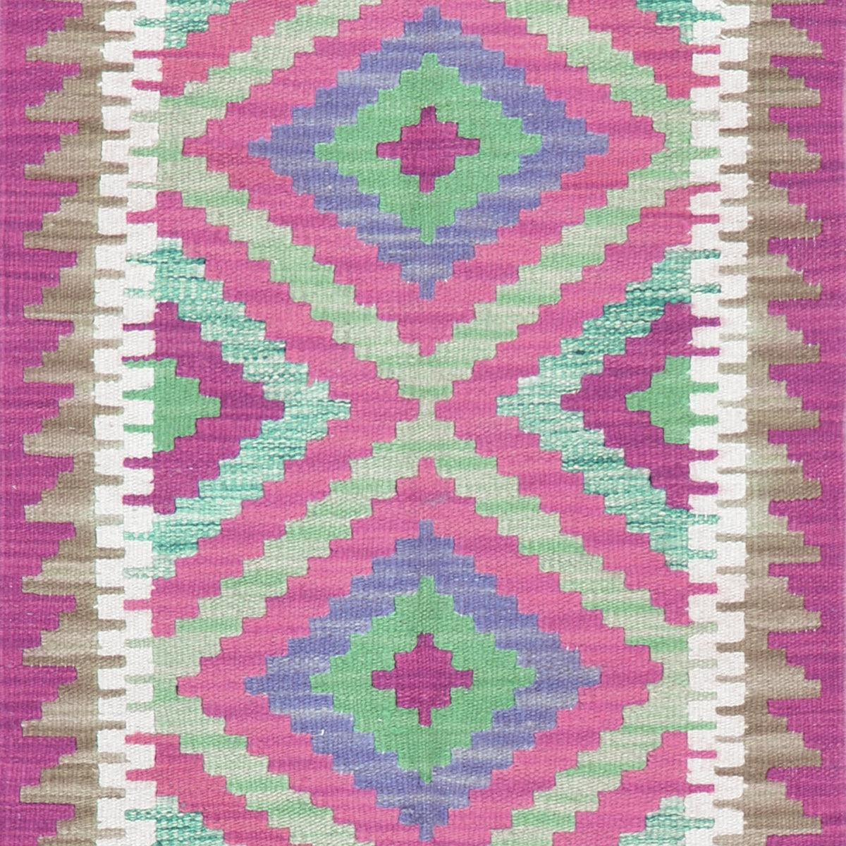 Alfombra Kilim de lana tejida a mano de color rosa para comedor de la India WK-556