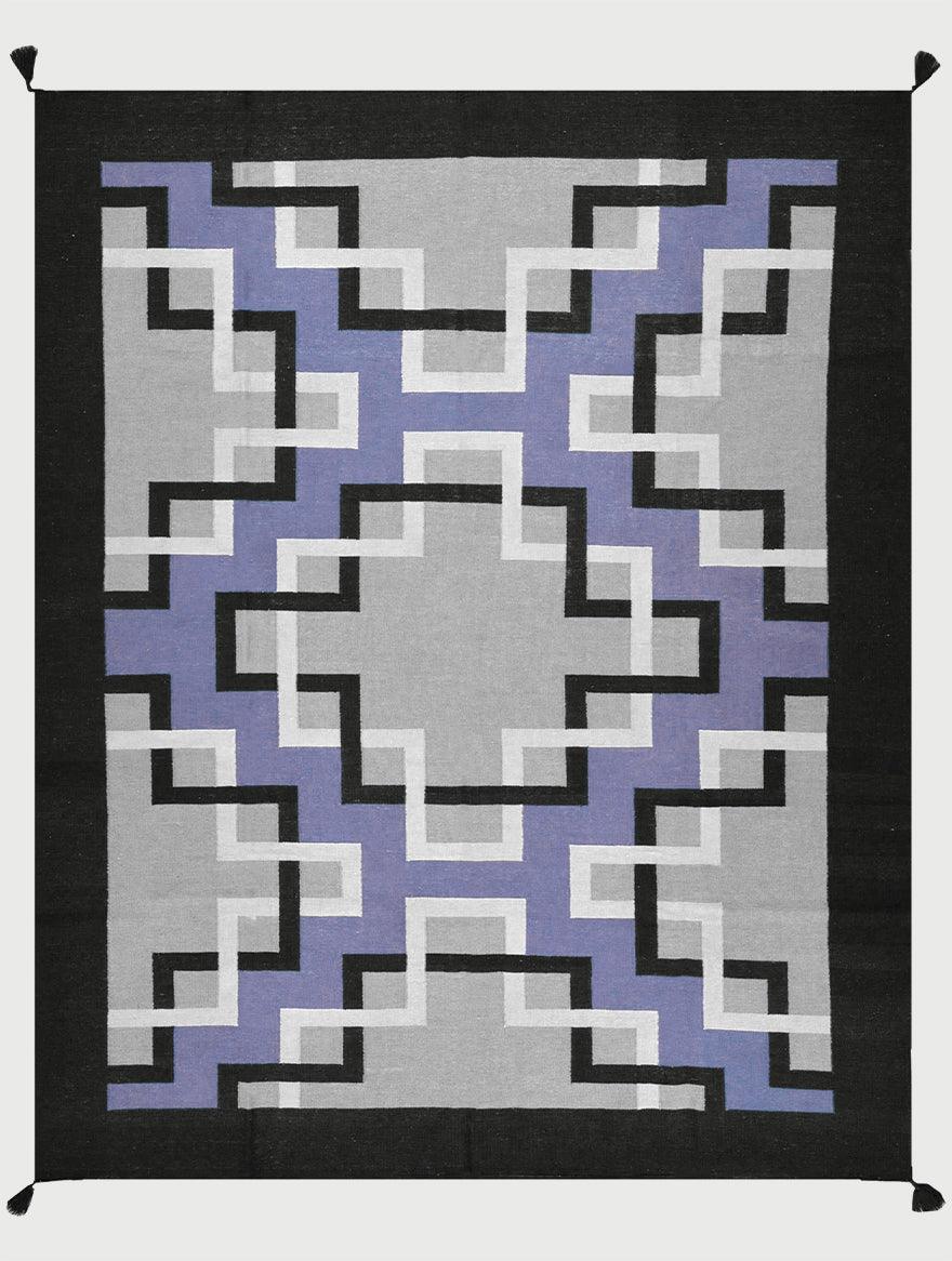 Alfombra Kilim de lana tejida a mano de gran superficie en color negro para esterilla de yoga WK-560