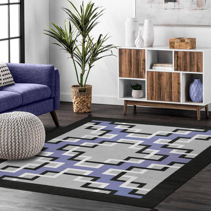 Alfombra Kilim de lana tejida a mano de gran superficie en color negro para esterilla de yoga WK-560