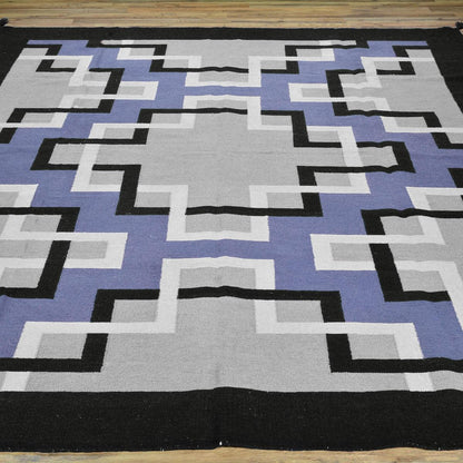 Alfombra Kilim de lana tejida a mano de gran superficie en color negro para esterilla de yoga WK-560