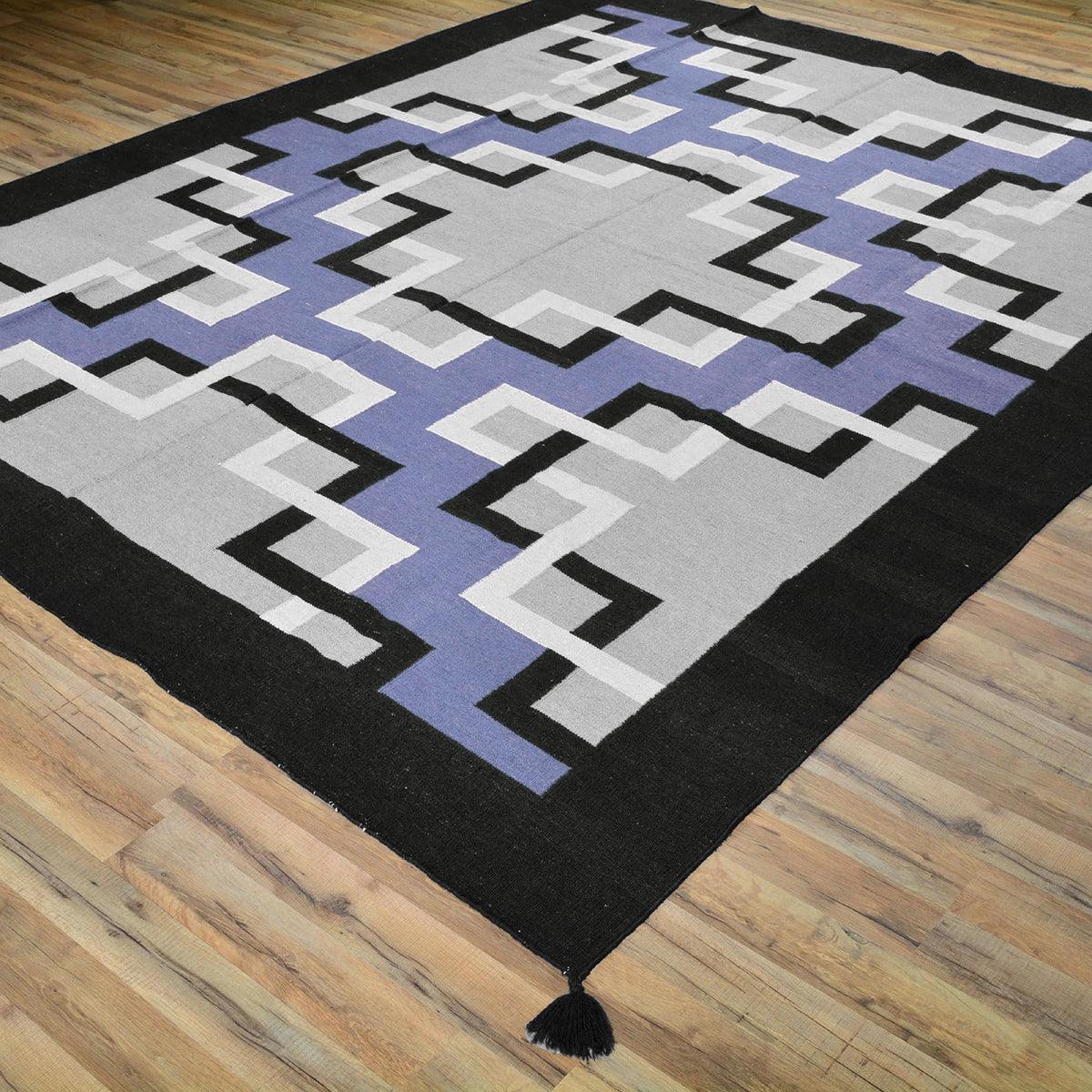 Alfombra Kilim de lana tejida a mano de gran superficie en color negro para esterilla de yoga WK-560