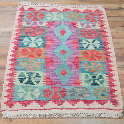 Beautiful Red Hand Woven Door Mat Wool Kilim Rug WK-561