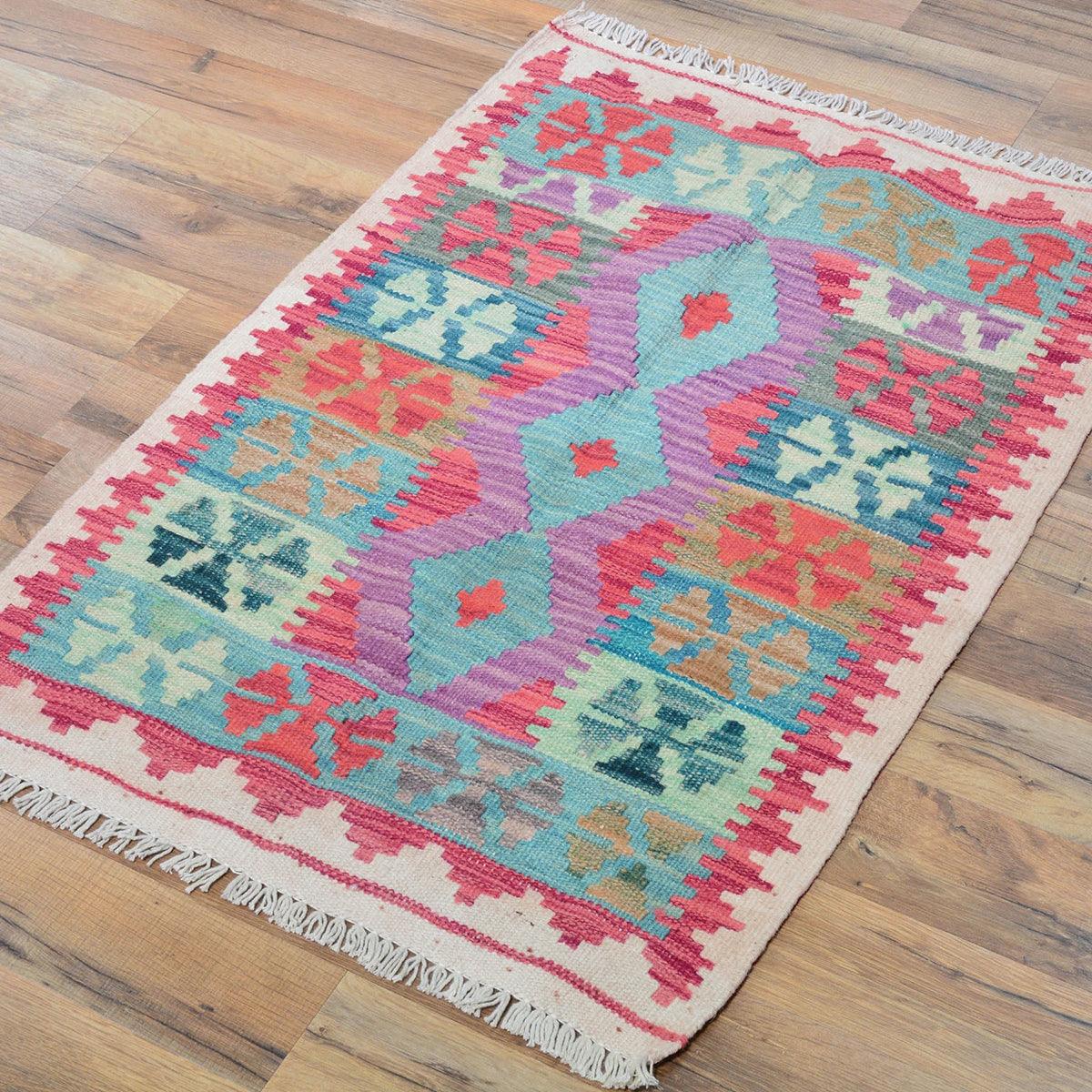 Beautiful Red Hand Woven Door Mat Wool Kilim Rug WK-561