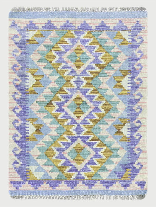 Tappeto Kilim indiano in lana intrecciata a mano marrone WK-562