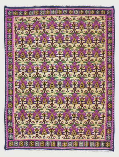 Alfombra Kilim de lana tejida a mano de color rosa para dormitorio WK-563