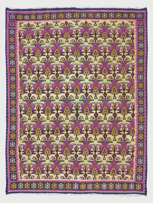 Alfombra Kilim de lana tejida a mano de color rosa para dormitorio WK-563